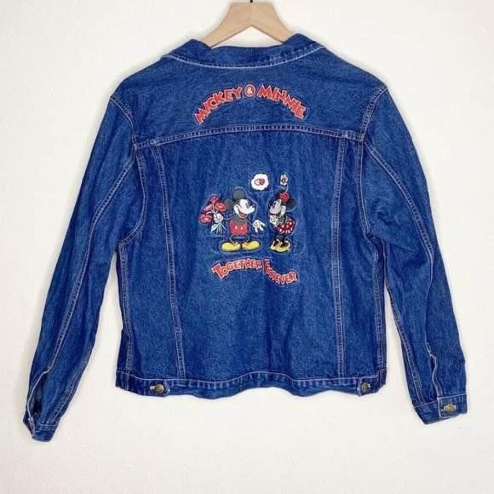 Disney Mickey & Minnie Together Forever Embroidered Denim Jean Jack Size Small